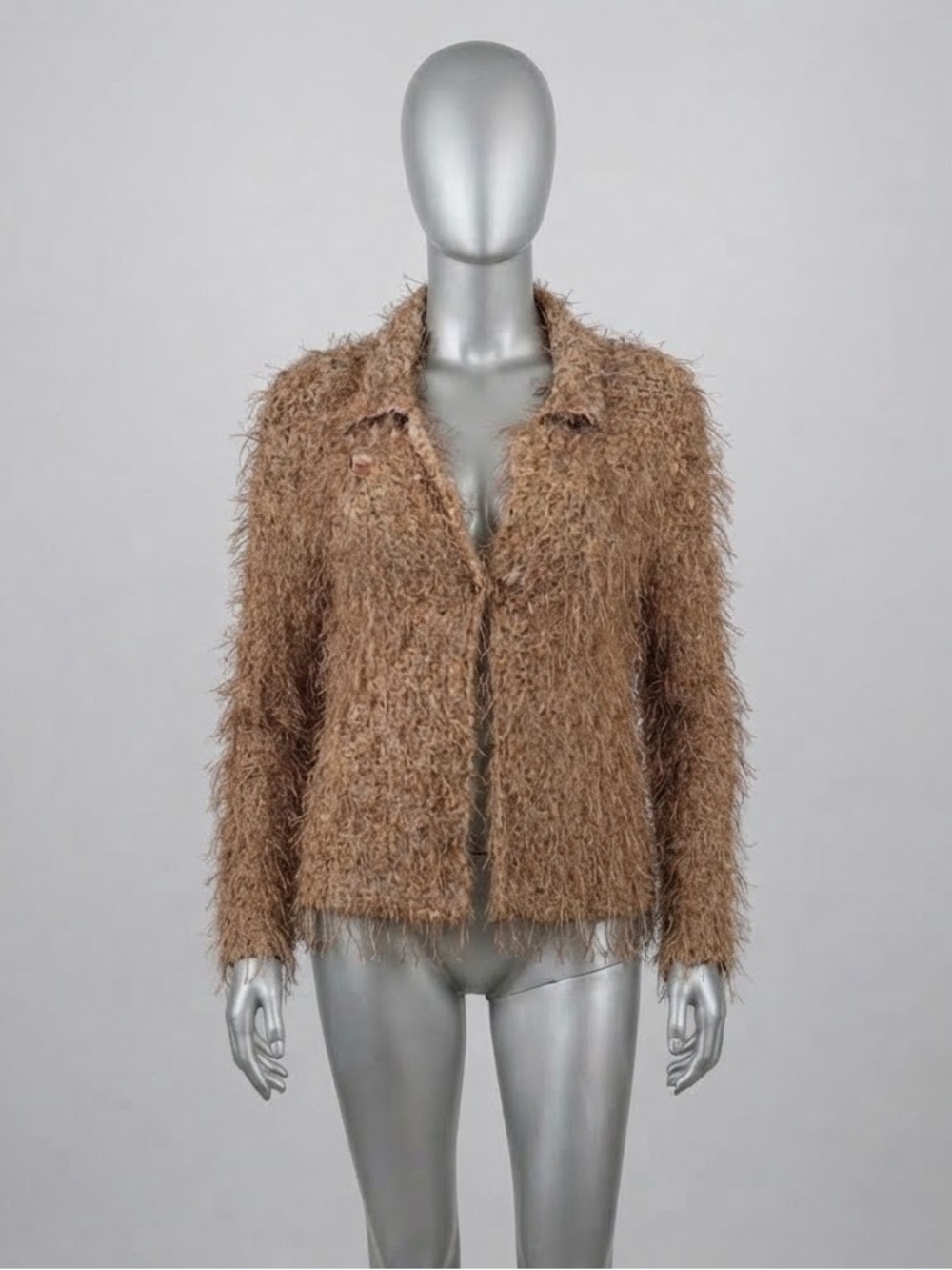 RARE Marika Contompasis Art-to-Wear Camel Eyelash Knit Jacket Size 2 USA Vintage